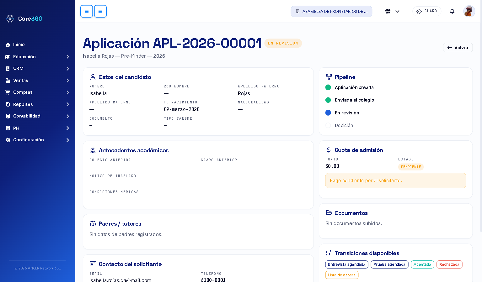 Ficha del aspirante