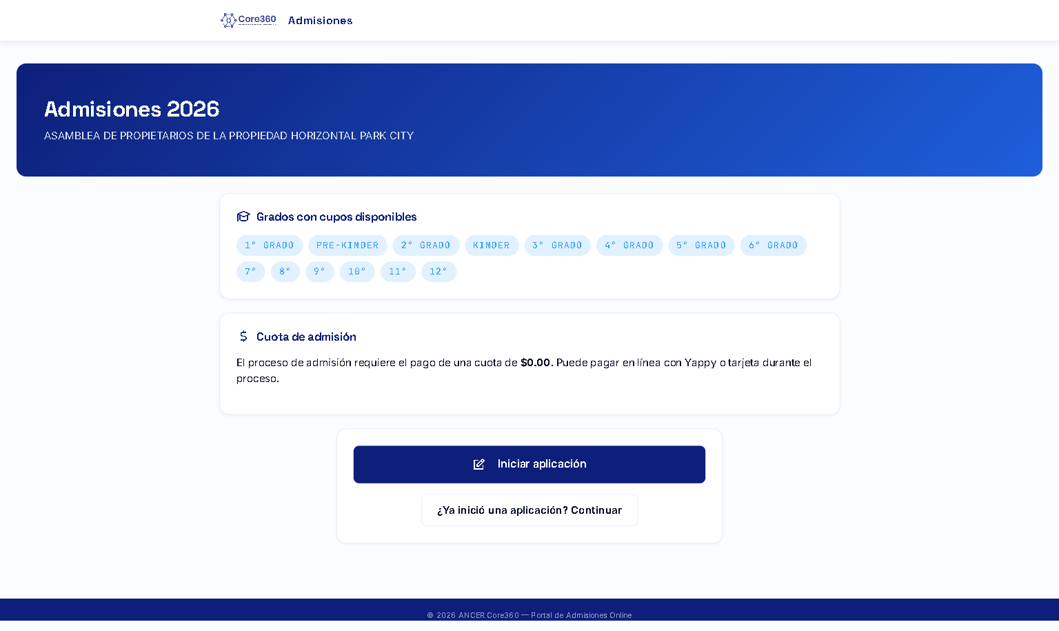 Página de bienvenida del portal