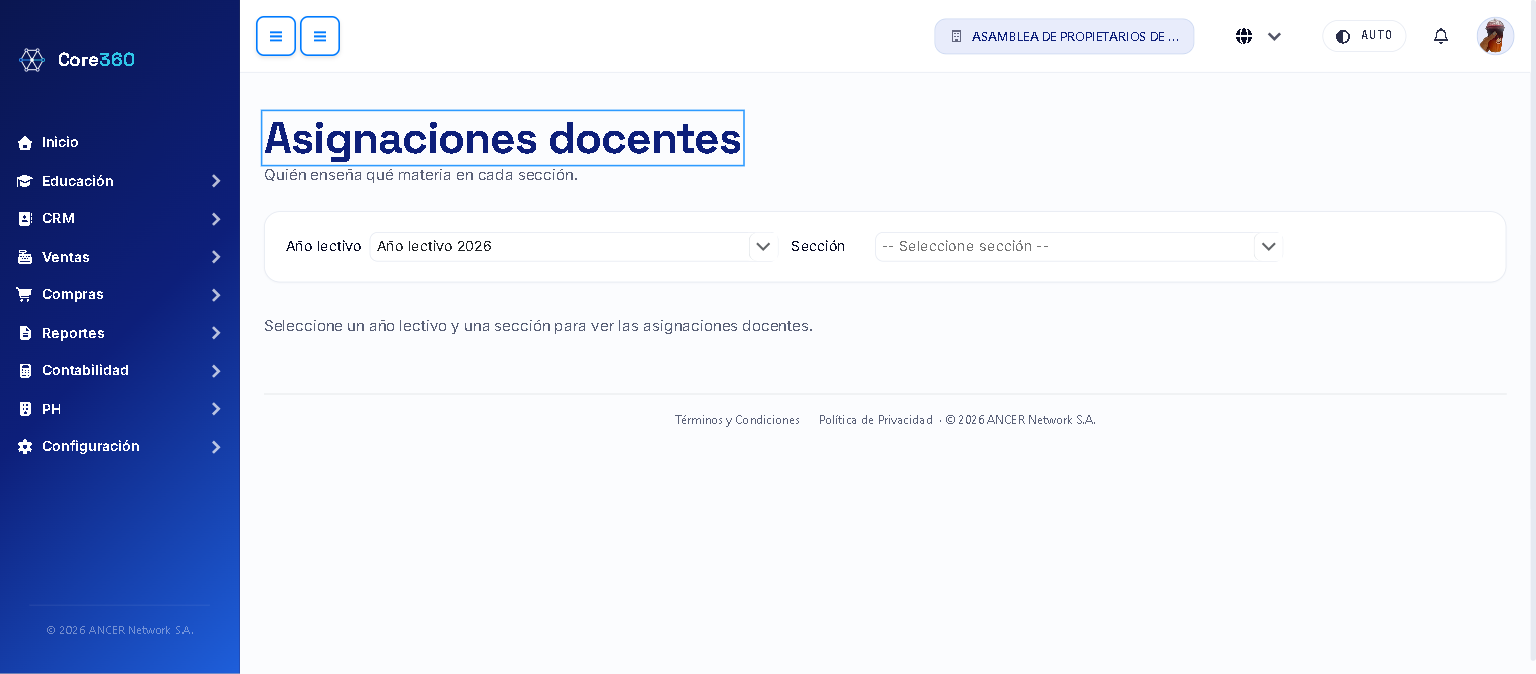 Pantalla de asignaciones docentes