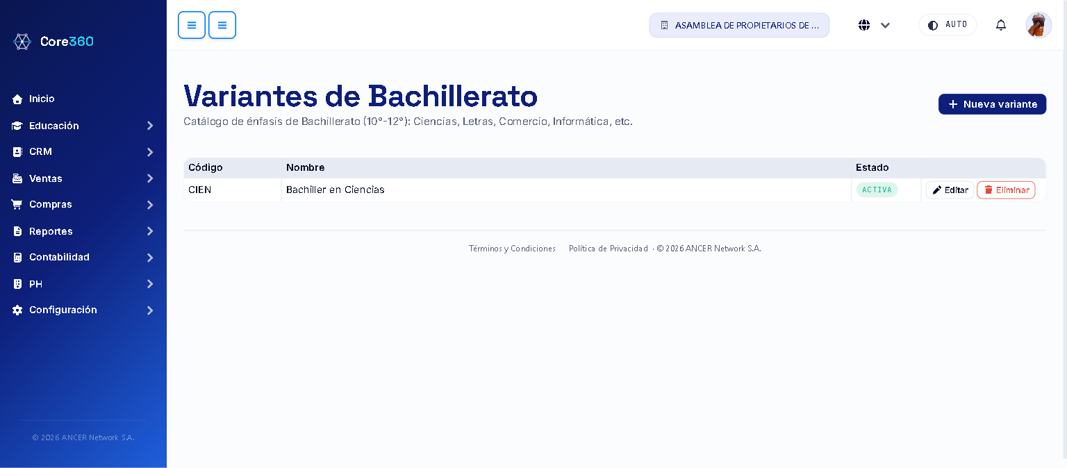 Catálogo de Variantes de Bachillerato