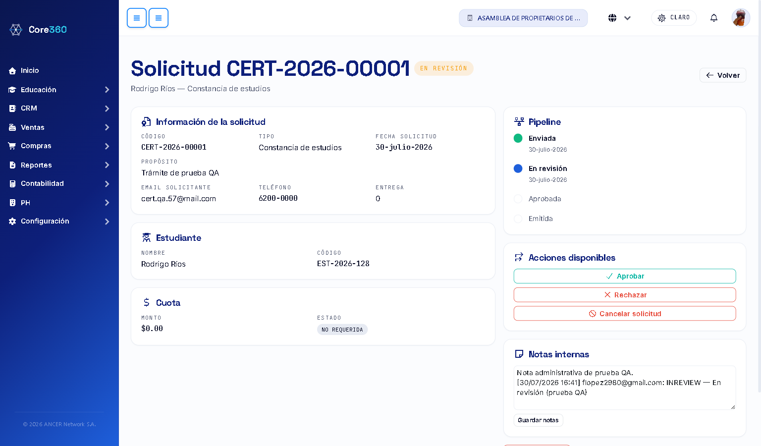 Detalle de una solicitud