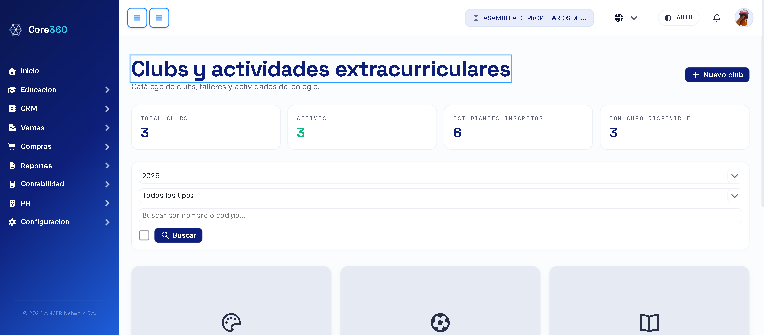 Listado de clubs y actividades