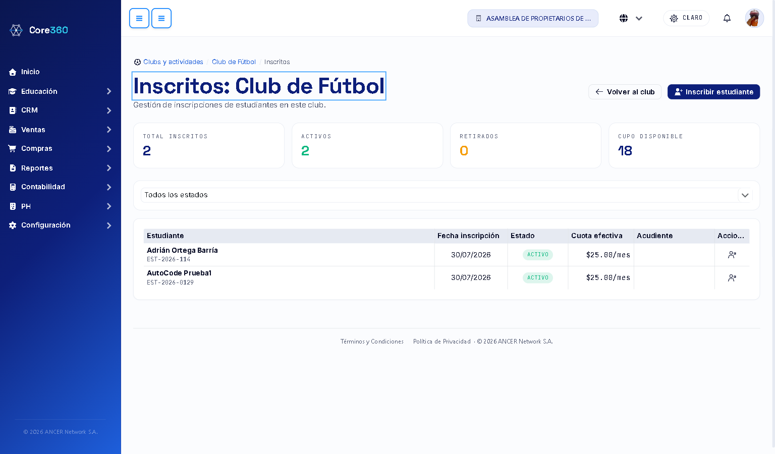 Inscritos en un club