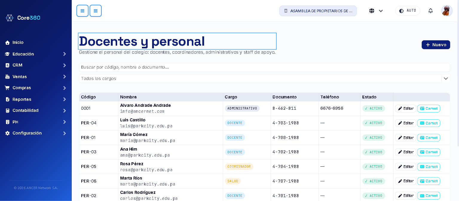Listado de docentes y personal