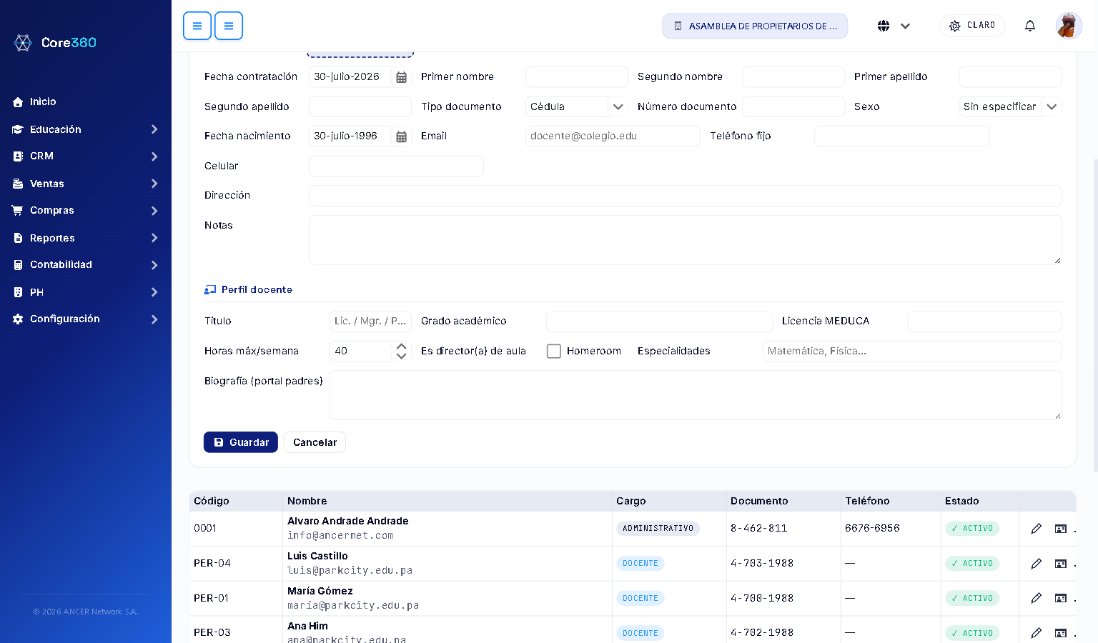 Sección Perfil docente