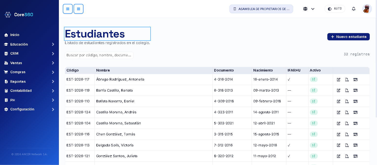 Listado de estudiantes