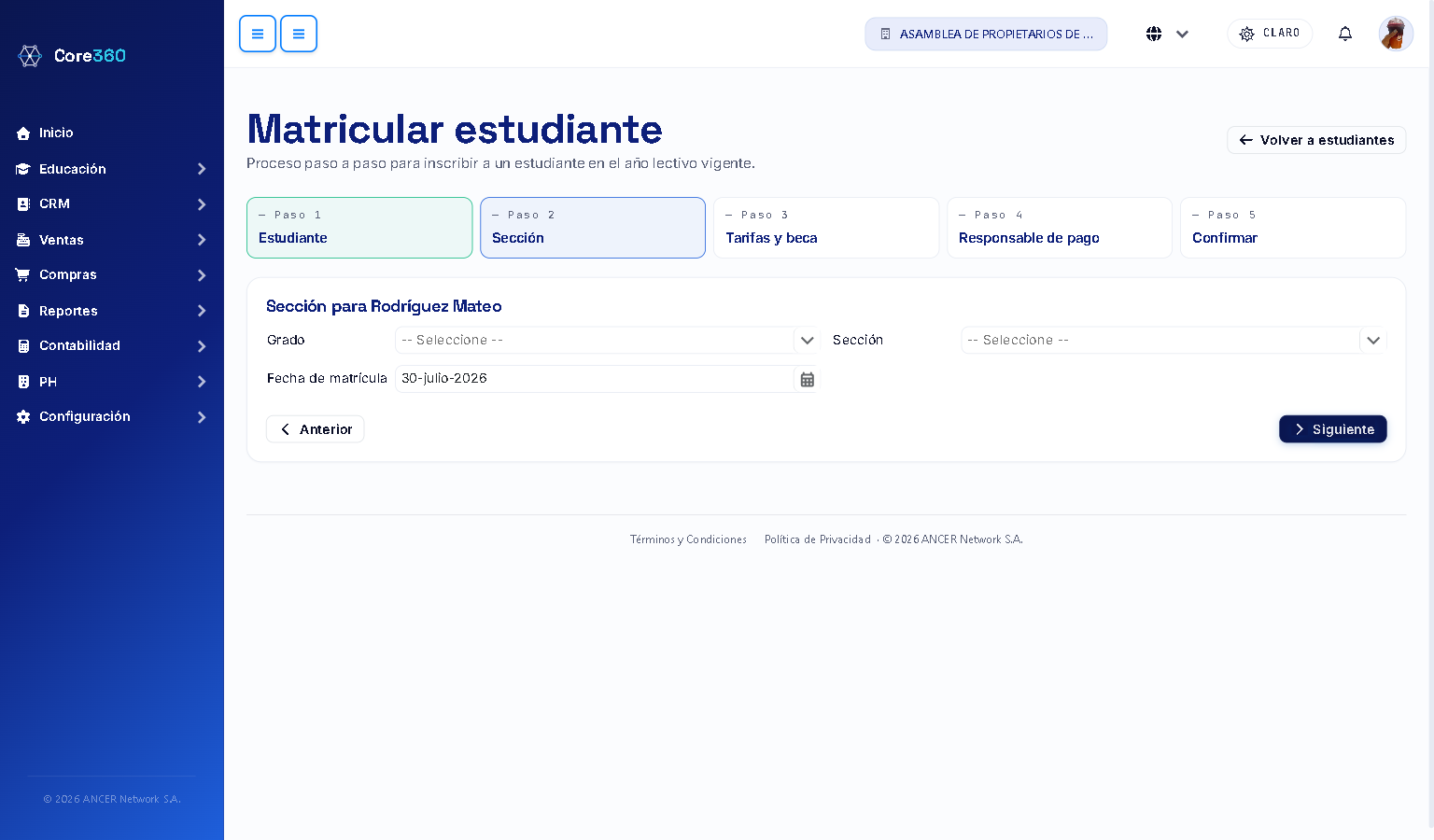 Paso 2: grado y sección