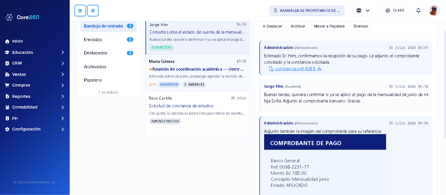 Mensajes con archivos adjuntos: un PDF como descarga y una imagen en línea