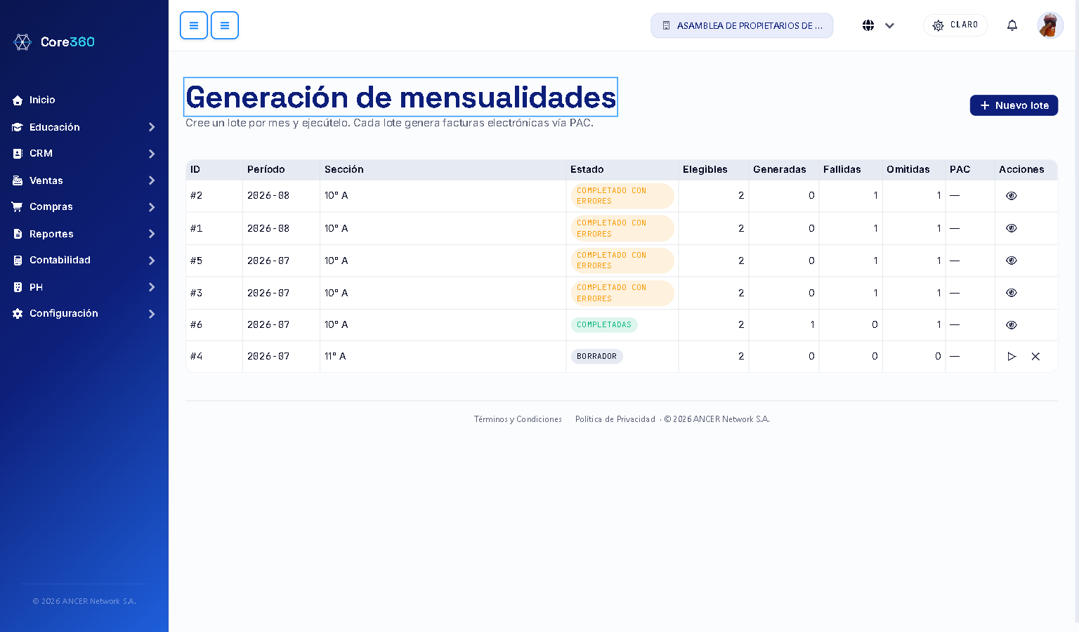 Acciones de un lote