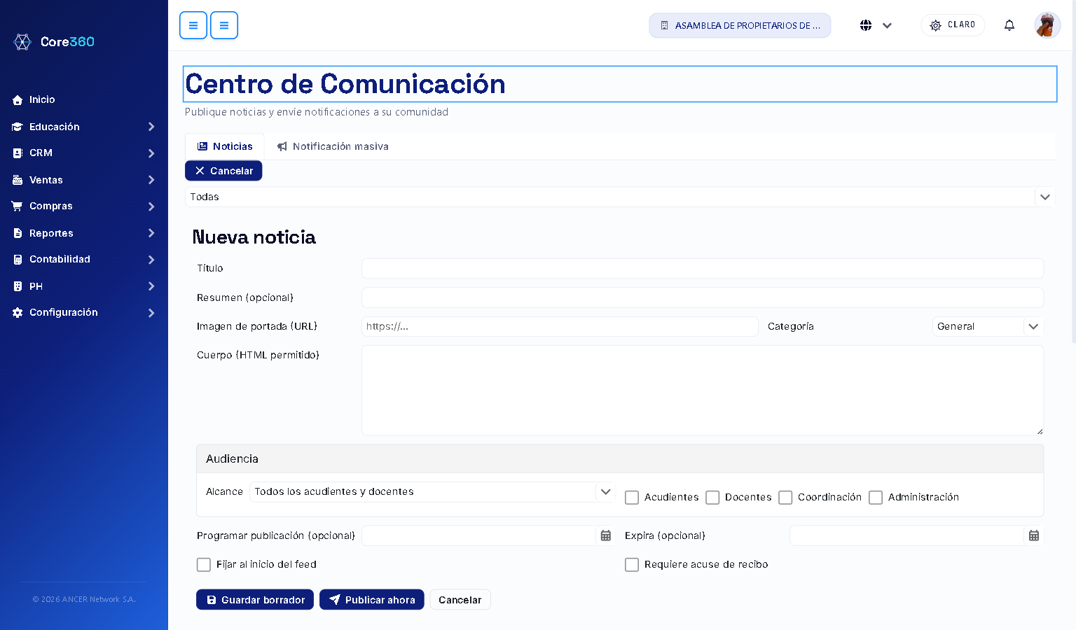 Formulario para crear una noticia