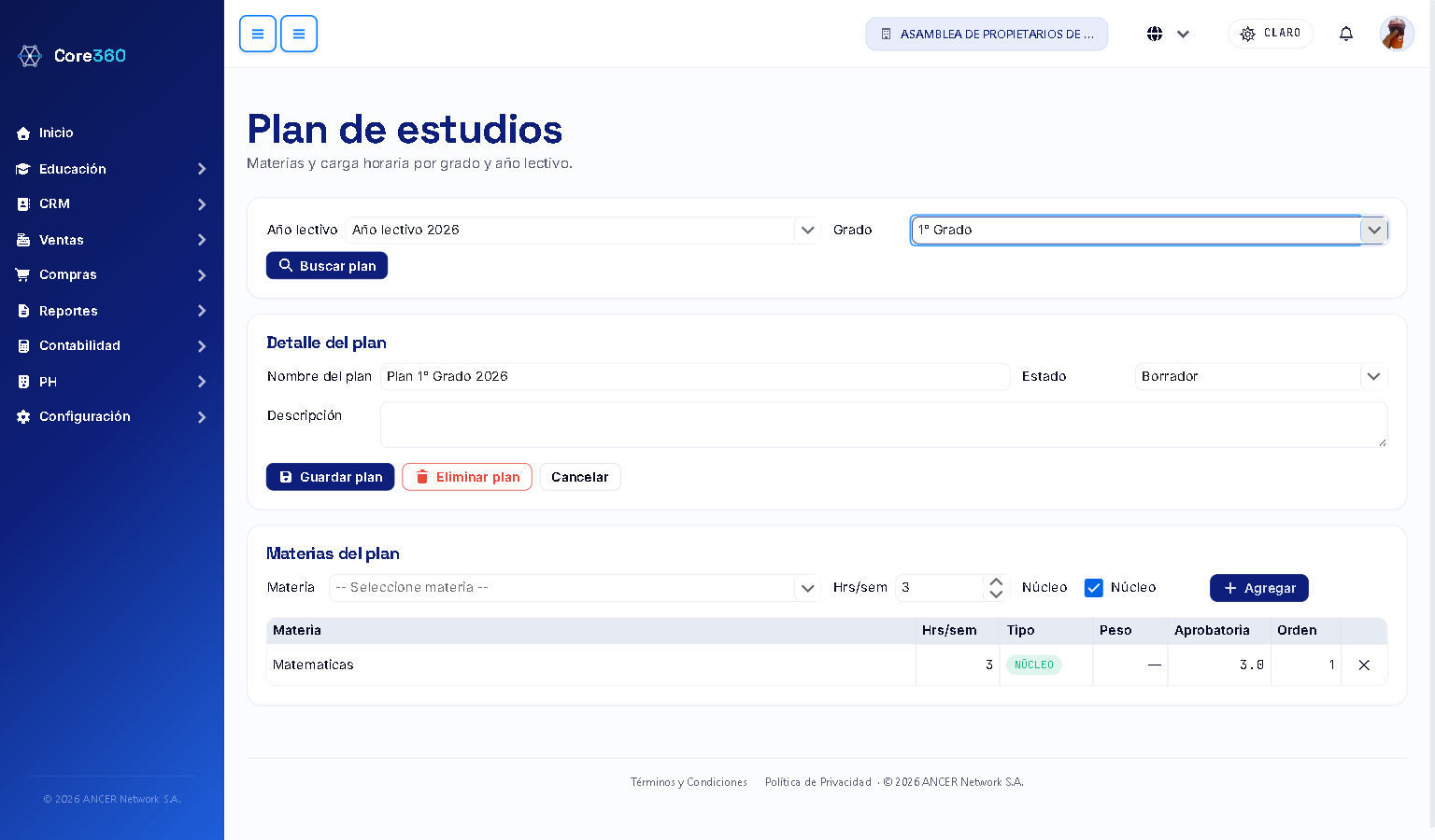 Detalle del plan de estudios