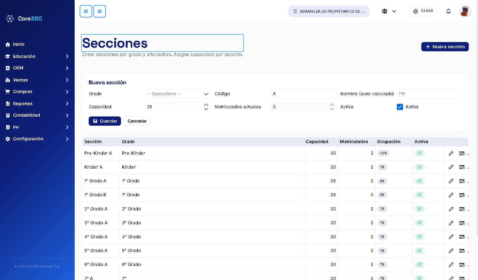 Formulario de nueva sección